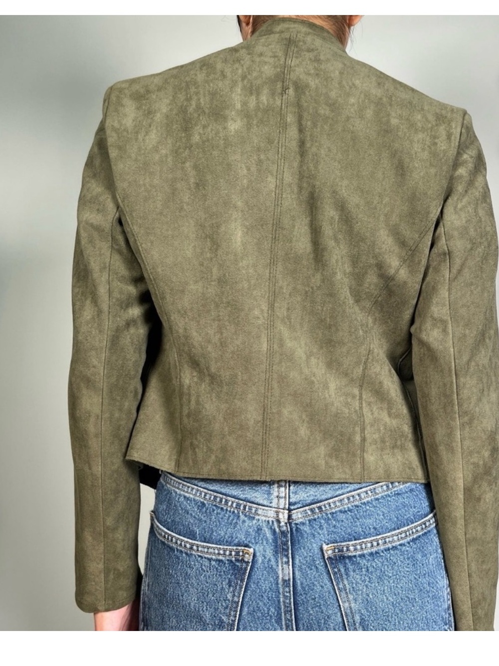 BLANK NYC Drape Front Faux Suede Jacket in Olive Green - Size Small - Picture 2 of 7
